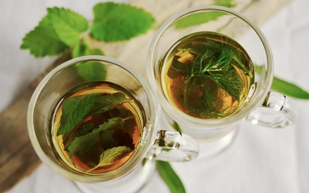 herbal tea, tea, herbs, cups, teacups, drinks, beverages, nature, mint, sage, fennel flavor, healthy, medicinal herbs, peppermint, leaves, tea herbs, herbal plant, glass
